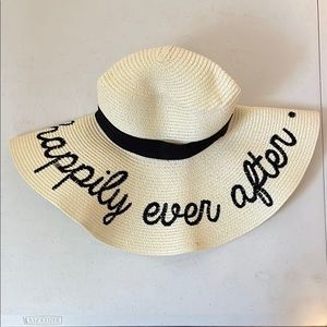 Cream Floppy Sun Hat with Black Band Happily Ever After Quote
